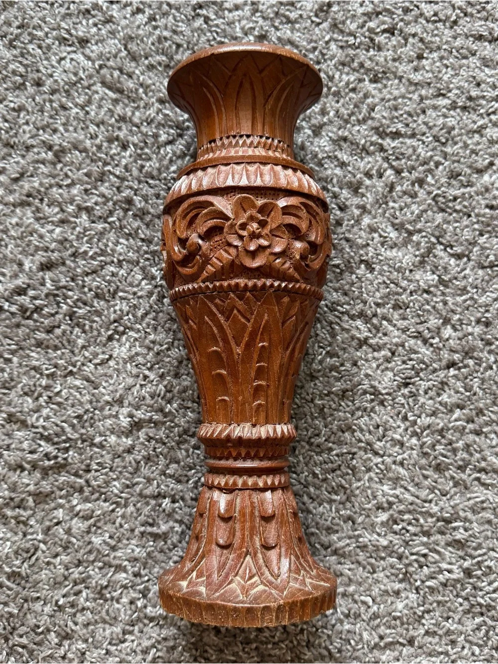 Vintage Hand Carved Wooden Vase Floral Decor 12”